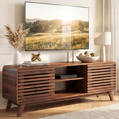 Mid Century Modern TV Stand for 65 inch TV with Grille Doors, view 2
