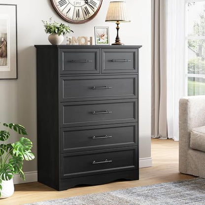 Black 6 Drawer Dresser for Bedroom, 44" Tall Chest of Drawers, view 3