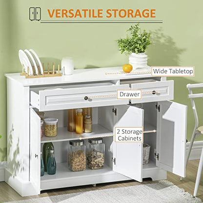 Sideboard Buffet Cabinet, Modern Buffet Cabinet with Storage and 2 Drawers, Coffee Bar Station with Adjustable Shelves for Kitchen, Entryway, White