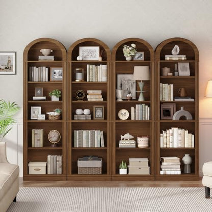 Arched Bookshelf, 75.8" Tall Narrow Bookcase with Storage, view 6