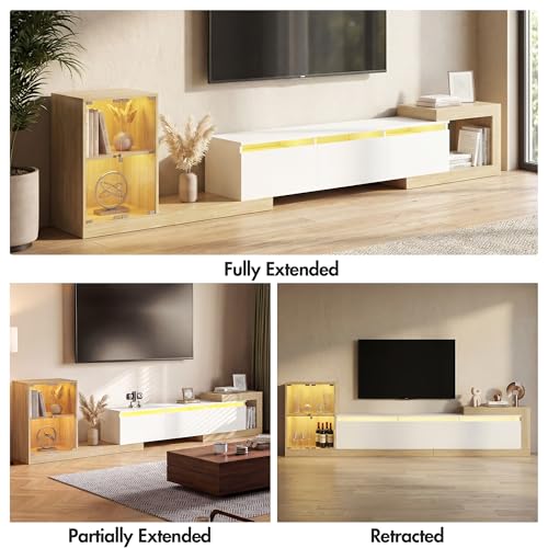 Extendable TV Stand with Glass Cabinet for 75”-110” TVs, view 6
