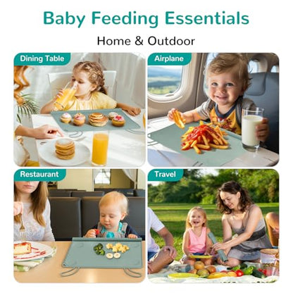 Silicone Placemat for Toddler Eating: Wipe Clean & Roll Up in The Diaper Bag - Table Mat for Restaurant/Travel/On-The-Go