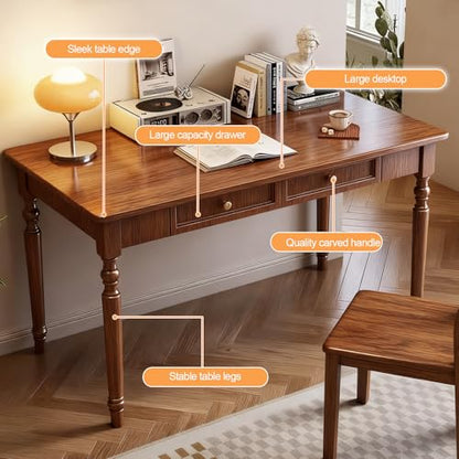 Solid Wood French Country Desk, Writing Desk with Storage Drawers, view 5