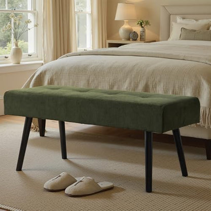 Entryway Bench - Green Bench for Bedroom, Modern Ottoman End of Bed, Corduroy Padded Benches for Living Room, Foyer, Mudroom, Hallway - 39" L x 14" W x 17" H | Corduroy Padded Benches for Living Room, Foyer, Mudroom, Hallway - 39" L x 14" W x 17" H