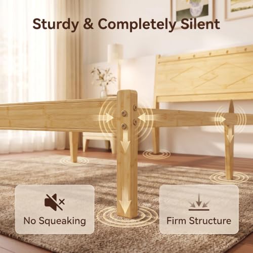 14 inch Bamboo Wood Ergonomic Slant Queen Bed Frame with Headboard, view 5