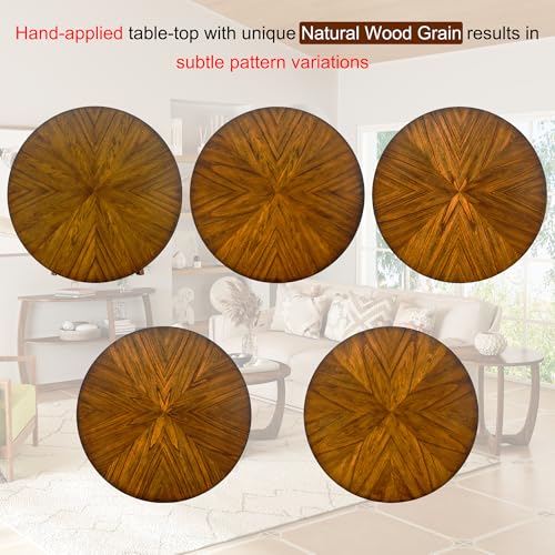 33.5"D Round Wood Coffee Table with Curved Legs, Wood Grain Top | Brown Walnut Wood Tabletop & Legs, Farmhouse Cocktail Table for Living Room, Solid Circle Center Wooden Table
