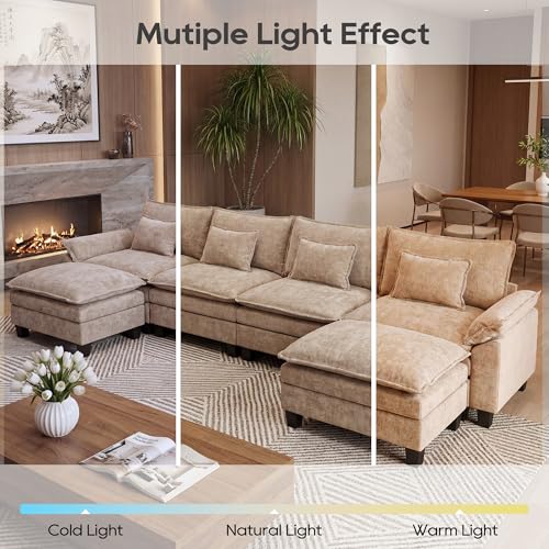 Oversized Modular Sectional Sofa，Khaki：157" U Shaped | Modern Comfy Cloud Couch with Movable Ottoman and Pillow, Deep Seat Couches for Living Room, Bedroom or Apartment