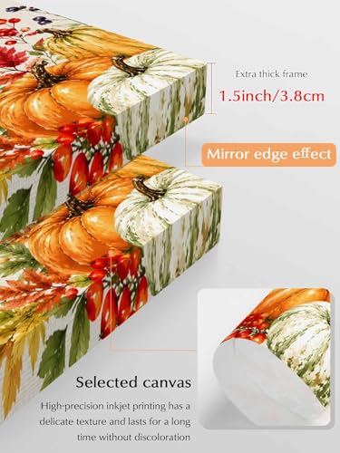 NuYeBiofx Thanksgiving Harvest Pumpkin Canvas Wall Art Prints,30"x20" Framed Picture Artwork Fall Maple Leaf Berries Printed Canvas Oil Painting for Living Room Bedroom Office,Ready to Hang