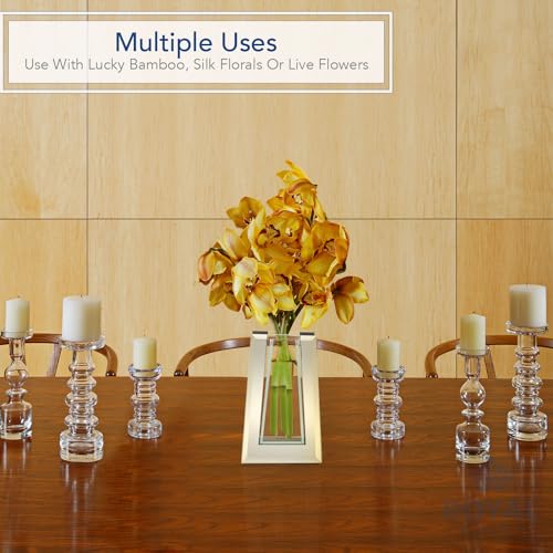 Flower Mirror Glass Vase - 10" Tall Tapered - Decorative Modern Floral Centerpiece Accent for Home Decor Living Room Bathroom, Kitchen, Fireplace, Shelf, Table, Entryway, Wedding