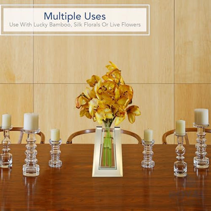 Flower Mirror Glass Vase - 10" Tall Tapered - Decorative Modern Floral Centerpiece Accent for Home Decor Living Room Bathroom, Kitchen, Fireplace, Shelf, Table, Entryway, Wedding