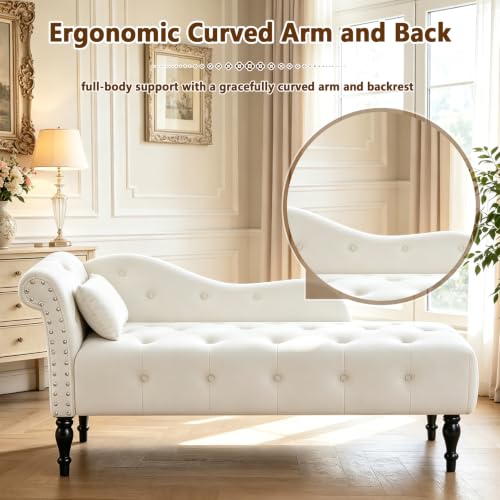 Velvet Upholstered Chaise Lounge Chair Indoor with Pillow, view 7