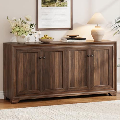 60" Buffet Cabinet with Storage, 4 Doors & Adjustable Shelves Brown, view 2