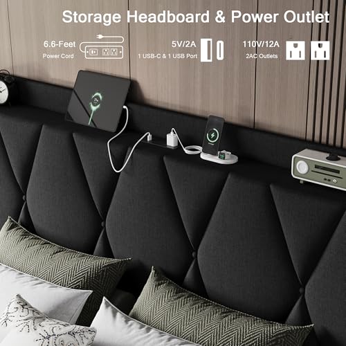 King Size Bed Frame with 4 Storage Drawers and Charging Station, view 5