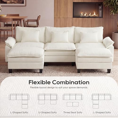 Oversized Modular Sectional Sofa，White：122" U Shaped | Modern Comfy Cloud Couch with Movable Ottoman and Pillow, Deep Seat Couches for Living Room, Bedroom or Apartment