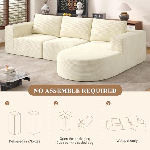 L-Shaped Boneless Couch,104" Couches for Living Room with Curved Chaise,Modular Sectional Sofa with Deep Seat,Modern Cozy Cloud Compression Sofas,No Assembly Required(Beige) 1PCS