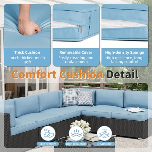 7-Piece Outdoor Patio Furniture Black Rattan Wicker Sectional Sofa Conversation, view 4