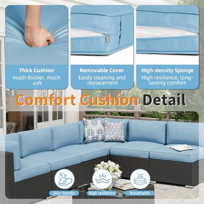 7-Piece Outdoor Patio Furniture Black Rattan Wicker Sectional Sofa Conversation, view 4