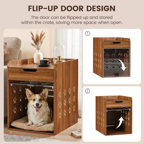 Wooden Dog Crate Furniture with Charging Station, Small Dog Crate End Table, view 4