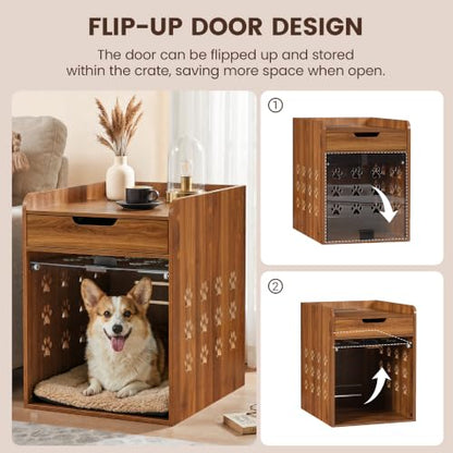 Wooden Dog Crate Furniture with Charging Station, Small Dog Crate End Table, view 4