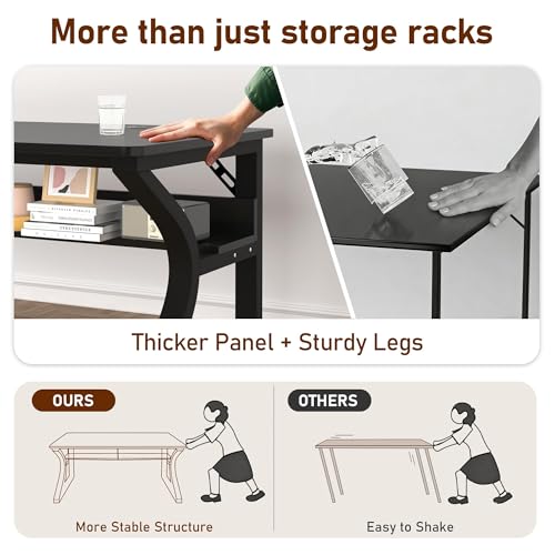 Computer Desk, 55Inch Computer Desk w/Storage Shelves, Home Office Desks w/U Shaped Metal Frame, Study Writing Desk w/Cable Management, Deeper & Thicker Desktop Table for Home Office (55inch/Black)