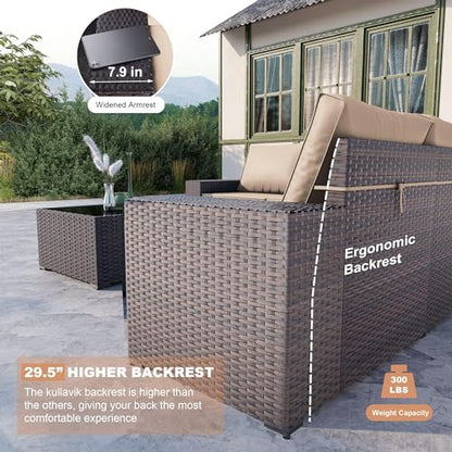 6PCS Outdoor Patio Furniture Set PE Wicker Rattan Sectional Sofa Patio Conversation Sets,Khaki