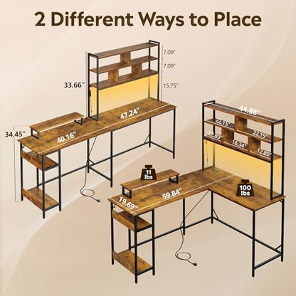 Computer Desk, Home Office, 60 Inch with Hutch, Rustic Brown, view 4