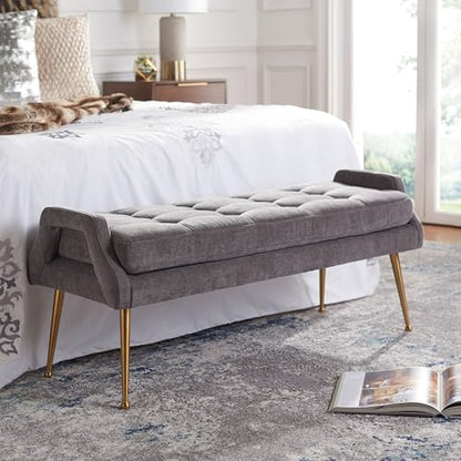 SAFAVIEH Home Collection Everdeen Glam Charcoal Velvet/Gold Pillow Top Tufted Bench