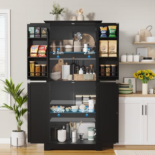 Black farmhouse pantry cabinet with hanging shelves, view 7