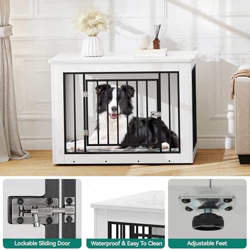 38.2" Dog Crate Furniture 2-in-1 Iron-Wood Fusion up to 60 lb, view 6