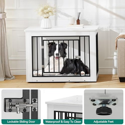 38.2" Dog Crate Furniture 2-in-1 Iron-Wood Fusion up to 60 lb, view 6