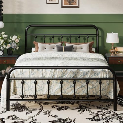 Full Metal Bed Frame with Victorian Iron-Art Headboard, Black, view 2