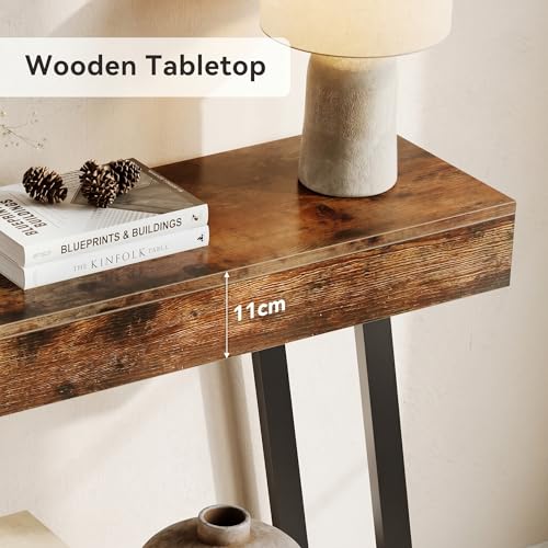 41-Inch Console Table with Geometric Metal Frame, Rustic Brown, Entryway Tables, Storage Shelves, 2-Tier, Industrial, Hallway Sofa Table, Accent Table, Living Room