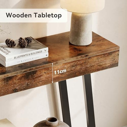 41-Inch Console Table with Geometric Metal Frame, Rustic Brown, Entryway Tables, Storage Shelves, 2-Tier, Industrial, Hallway Sofa Table, Accent Table, Living Room