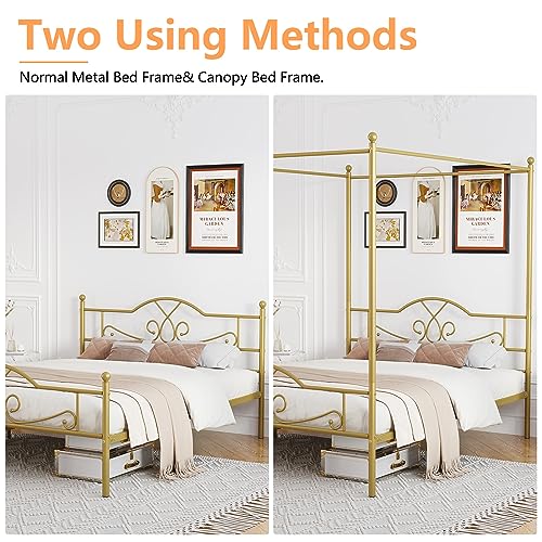 Queen Canopy Bed Frame with 4 Posters, Queen Size Bed for Girls Adults, view 6