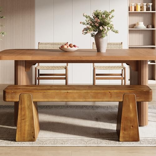 Solid Wood Dining Bench, 47" Farmhouse Dining Table Bench with Thickened Legs, Heavy Duty Wooden Bench Indoor for Enyryway, Living Dining Room, Hallway, Kitchen, Bedroom, Dark Brown