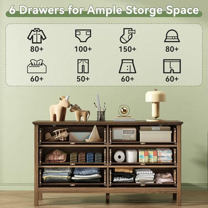 55'' Walnut Dresser with 6 Drawers for Bedroom, view 6