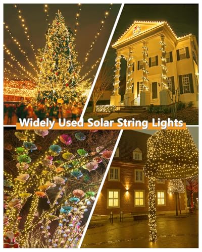 Upgrade 2Pack 500LED Solar String Lights Outdoor Waterproof, 180FT Solar Lights Outdoor String with 8 Modes, IP65 Waterproof Twinkle Christmas Light for Outside, Garden Tree Decoration, Warm White