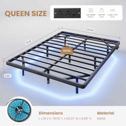 Queen Size Floating Bed Frame with Smart LED Lights, Black, view 3