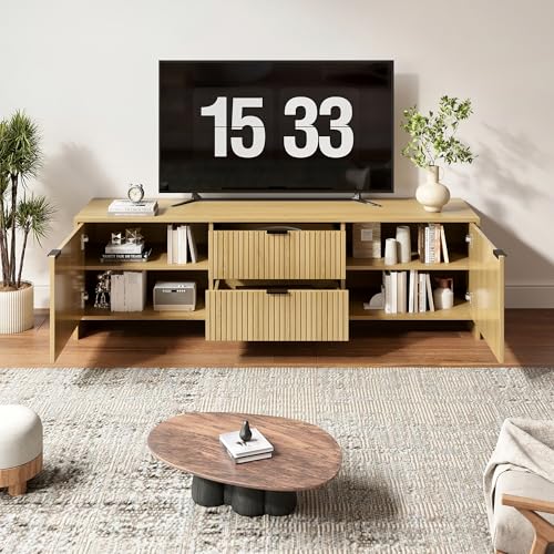 Fluted TV Stand for TVs up to 70", Modern TV Console with 2 Drawers, view 6