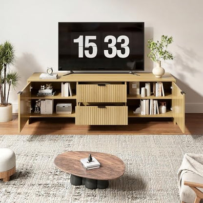 Fluted TV Stand for TVs up to 70", Modern TV Console with 2 Drawers, view 6