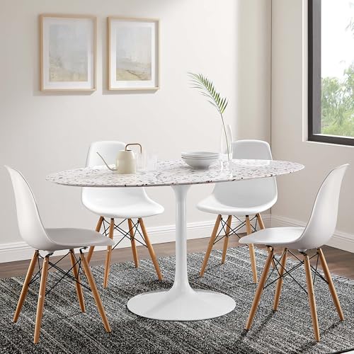 Lippa 60Inch Oval Dining Table Elegant Terrazzo White Finish Modern Kitchen Room Entertaining Home Furniture Quality Stylish Durable Refined Versatile Contemporary