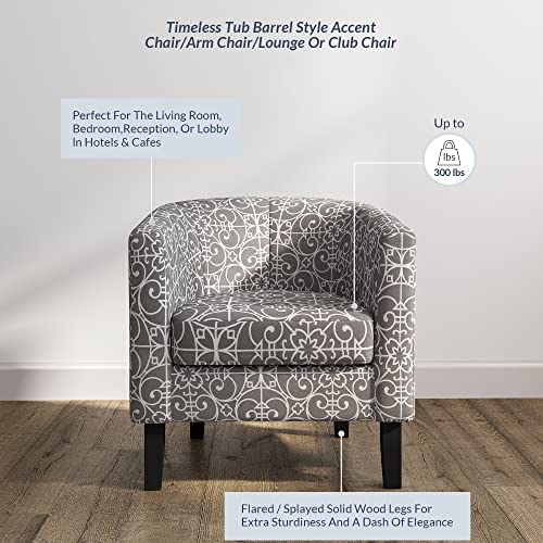 Accent Barrel Chair, Linen Round Chair Club Tub Sofa Corner Chair with Flared Legs and Cozy Soft Padding for Living Room Bedroom Waiting Room - White & Gray