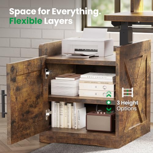 63x55 L-Shaped Standing Desk with Storage Cabinet & Monitor Shelf, view 7