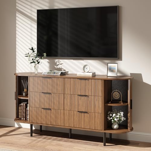Fluted 6 Drawer Dresser for Bedroom, view 5