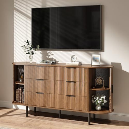Fluted 6 Drawer Dresser for Bedroom, view 5