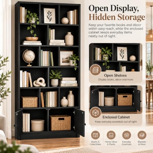 Bookcase with Doors and Open Shelves for Home Office and Living Room, view 4