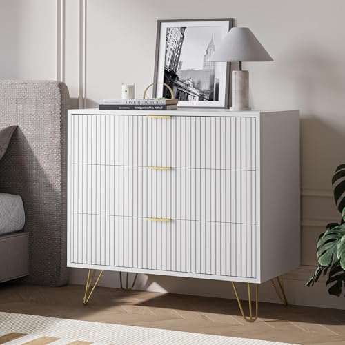 White 3 Drawer Dresser for Bedroom, Modern Closet Dressers Chest of Drawers, view 2