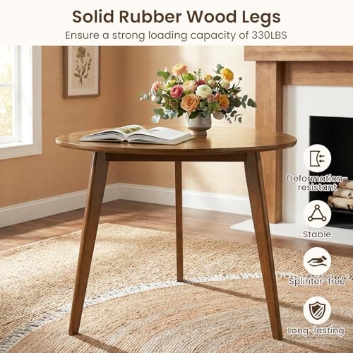35.5" Dining Table for 2-3, Farmhouse Wooden Kitchen Table with Solid Rubber Wood Legs, Space-Saving Dinner Table for Dinette, Living Room, Dorm, Home Office, Walnut