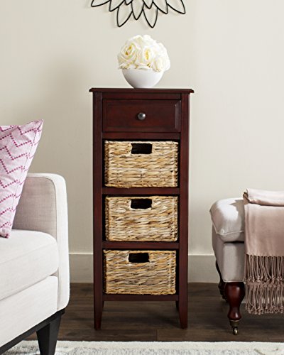 SAFAVIEH Furniture - Michaela 1-Drawer Storage Unit - Cherry - Solid Wood - Farmhouse Basket Tower Design - Ideal for Living Room, Entryway, 15"W x 12"D x 36"H - Fully Assembled (AMH5744C)