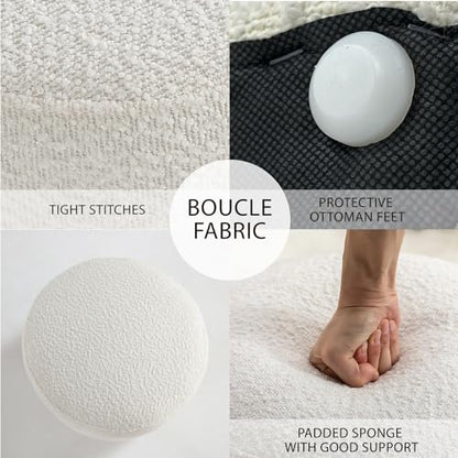 Modern Round Ottoman with Soft Padded Seat – Multifunctional Vanity Chair, Upholstered Footrest Stool for Living Room and Bedroom, Furniture & Décor Store (White)